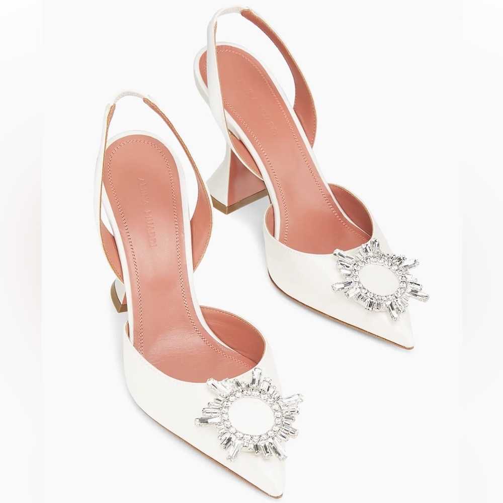 Amina Muaddi look alike White Crystal Embellished Heels